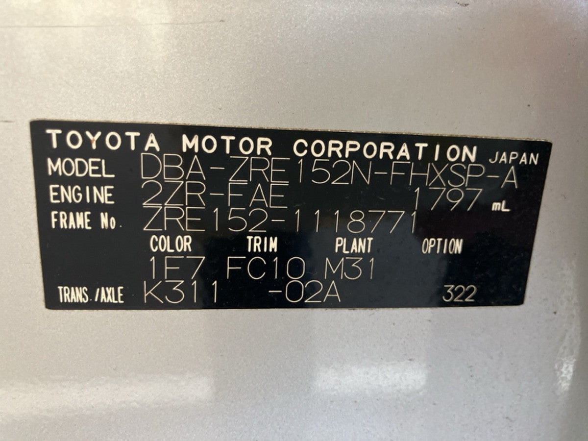 [CHOOSE PARTS] TOYOTA COROLLA RUMION ZRE152N 2010 2ZR-FAE FF AT 2WD #0001000013322