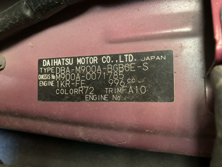 [CHOOSE PARTS] TOYOTA TANK M900A 2017 1KR-FE FF AT 2WD #0001000015904