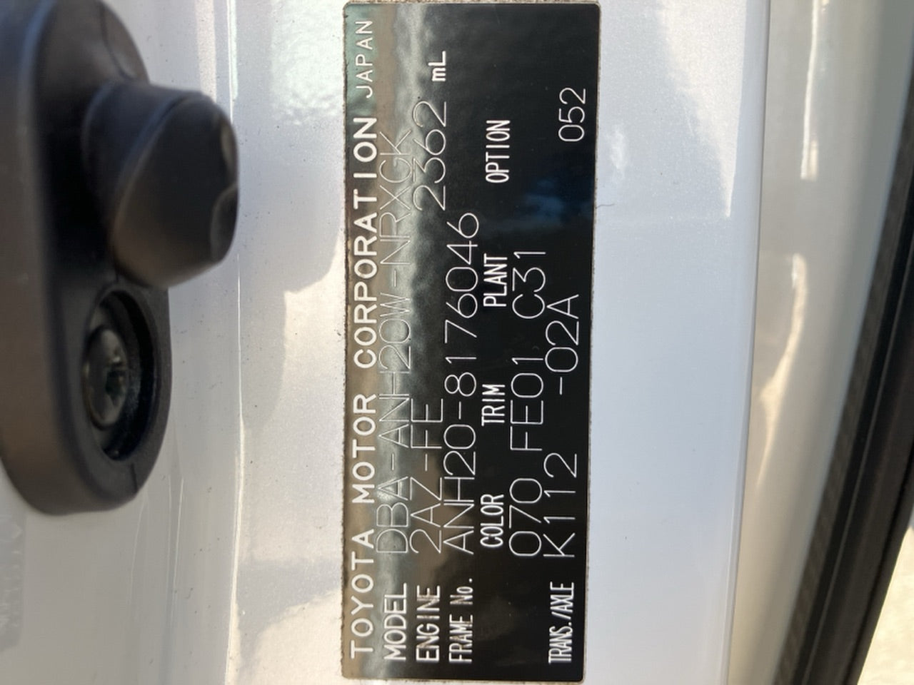 [CHOOSE PARTS] TOYOTA VELLFIRE ANH20W 2011 2AZ-FE FF AT 2WD #0002002651349