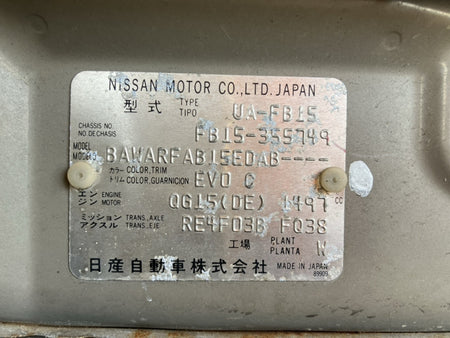 [CHOOSE PARTS] NISSAN SUNNY FB15 2002 QG15DE FF AT 2WD #0001000015345