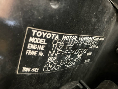 [CHOOSE PARTS] TOYOTA PORTE NNP15 2007 1NZ-FE FF AT 4WD #0001000015218